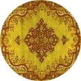 thumbnail image 1 of Ahgly Company Machine Washable Indoor Round Medallion Yellow Traditional Area Rugs, 4' Round, 1 of 4