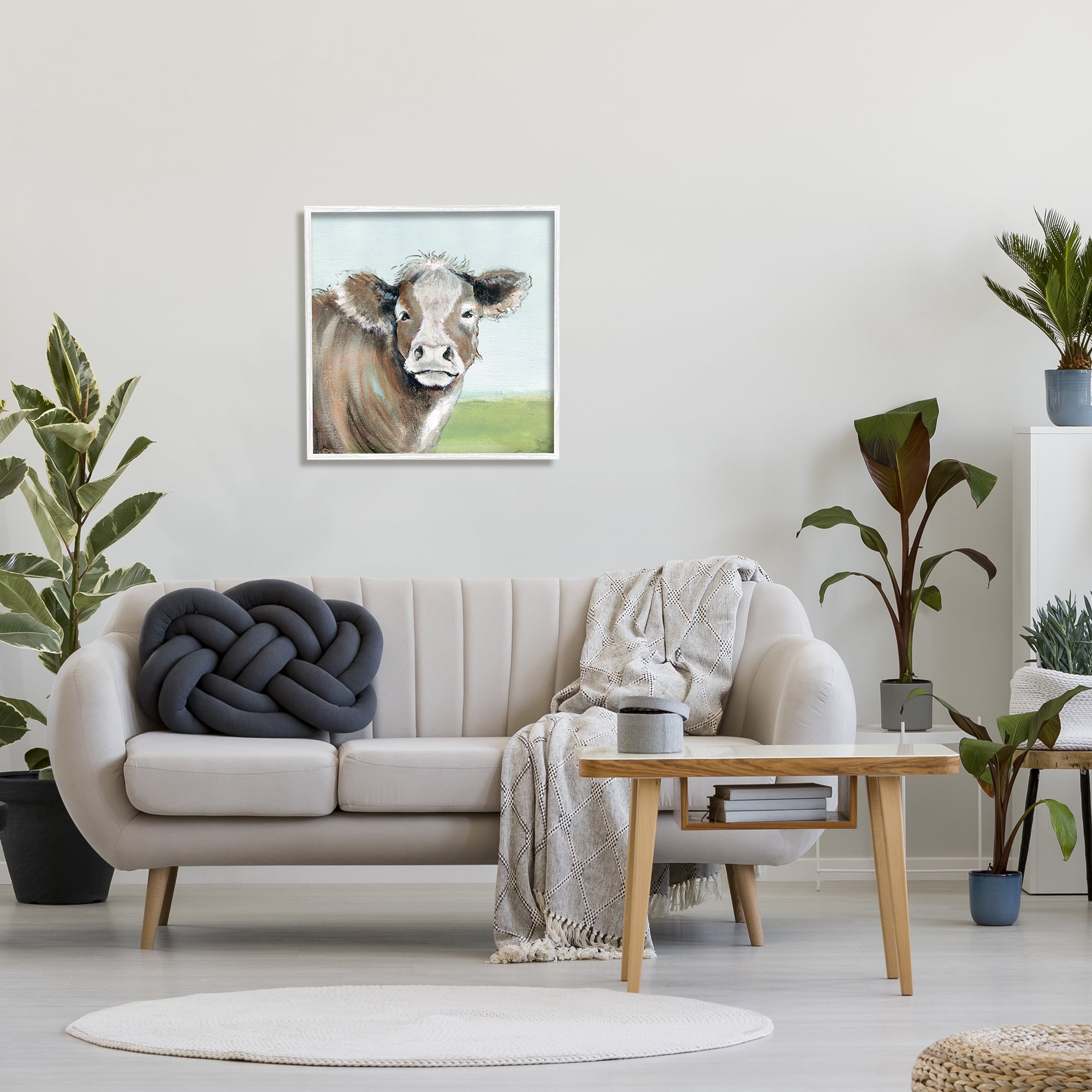 Stupell Industries Cow Gazing Farm Pasture Clear Blue Sky Animals & Insects Painting White Framed Art Print Wall Art, 24 x 24