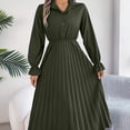 thumbnail image 2 of Wowens' Autumn And Winter Casual Lapel Button Long Sleeved Waist Pleated Long Skirt, 2 of 7