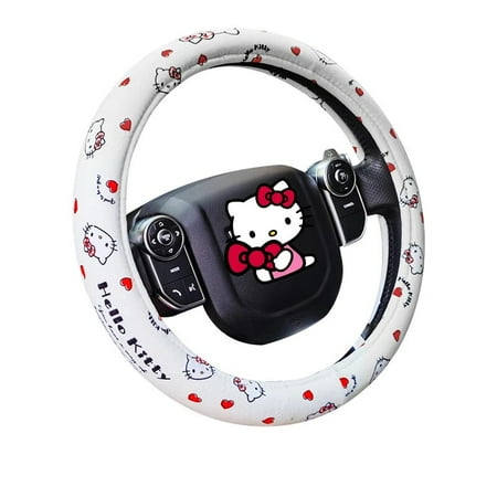 Hello Kittys Pu Leather Car Steering-Wheel Cover Anime Kt 38Cm Universal Auto Steering Wheel Covers Anti-Slip Car Accessories