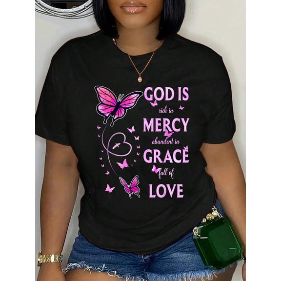 100% Cotton God Is Full Of Grace, Mercy, And Love T-Shirt Print Round Neck Cotton T-Shirt, Summer Women's Tops, gift