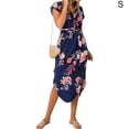 thumbnail image 1 of Vestido largo con estampado floral Vestido de fiesta dividido de cintura alta con cuello en V sexy, Azul oscuro, S sidaley AP001373-11, 1 of 7