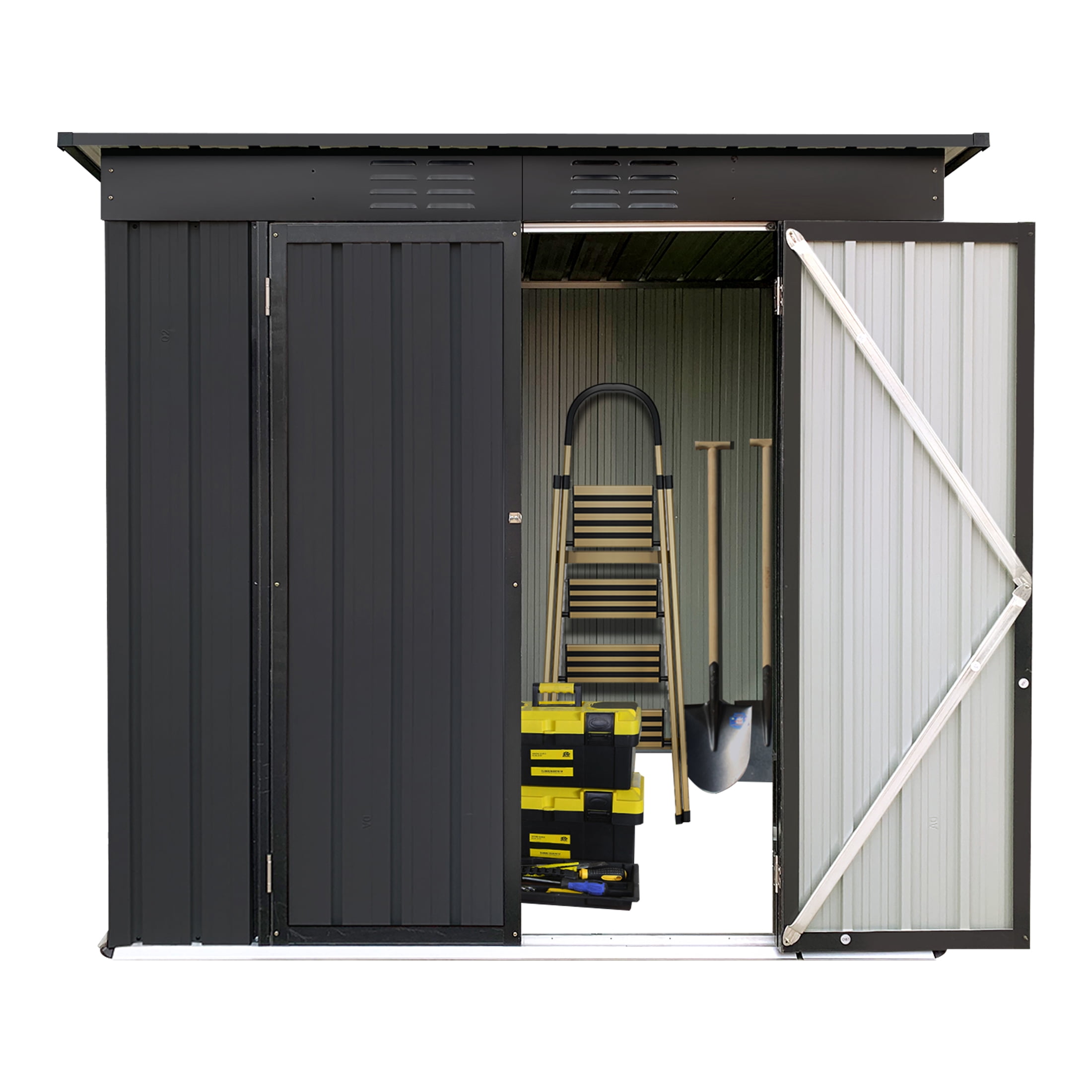 Aukfa Outdoor Storage Shed, 6 X 4 FT Metal Garden Shed, Waterproof Tool Shed for Backyard Patio, Black