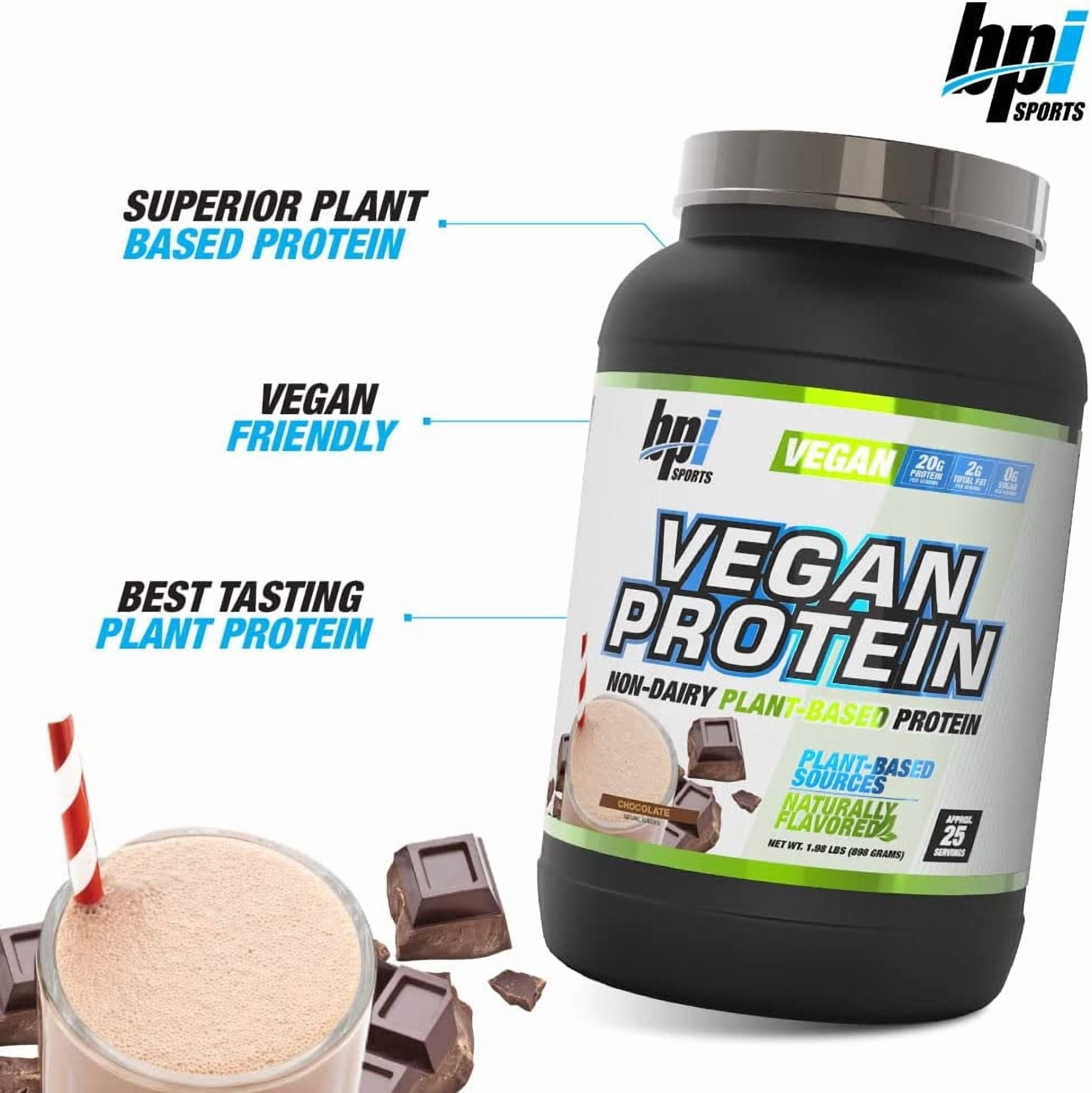 BPI Sports Vegan Protein Powder, Pea and Brown Rice Protein, Chocolate, 20g Protein, 1.9 lbs, 25 Servings