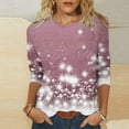 thumbnail image 2 of Jalioing 3/4 Sleeve Blouses for Women Solid Color Round Neck Sparkly Printed Casual Loose Tops (3X-Large, Purple), 2 of 4
