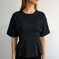 thumbnail image 2 of Pounoo Women's T-Shirts Short Sleeve Crew Neck Cinched Waist Tops Casual Daily Wear Soft Fabric Relaxed Fit Shirts, 2 of 8