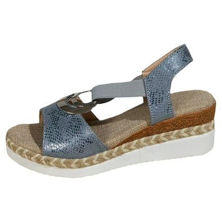 

PEASKJP Sandals Women Wide Feet Women s Jewel Rhinestones Design Ankle High Flat Sandals (Blue 7.5)