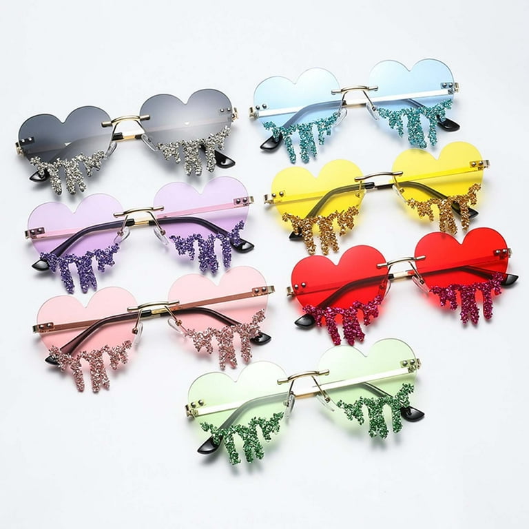 CKDOHAPEL Women'S Diamond Decorated Heart Shaped Sunglasses for