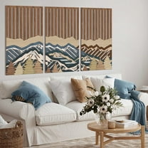 Modern Landscape Mountain Wooden Wall Sculptures 3 Pcs Wood Mountain Wall Art Nature Mountains Pictures Wooden Wall Decor Large Mountain Wall Art For Living Room Bedroom Office Decor
