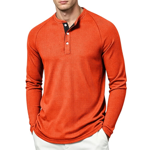 Men's Henley Waffle T-Shirt Long Sleeve Casual Lightweight Pullover Shirts Soft Stretch Tees for Business Golf,XL
