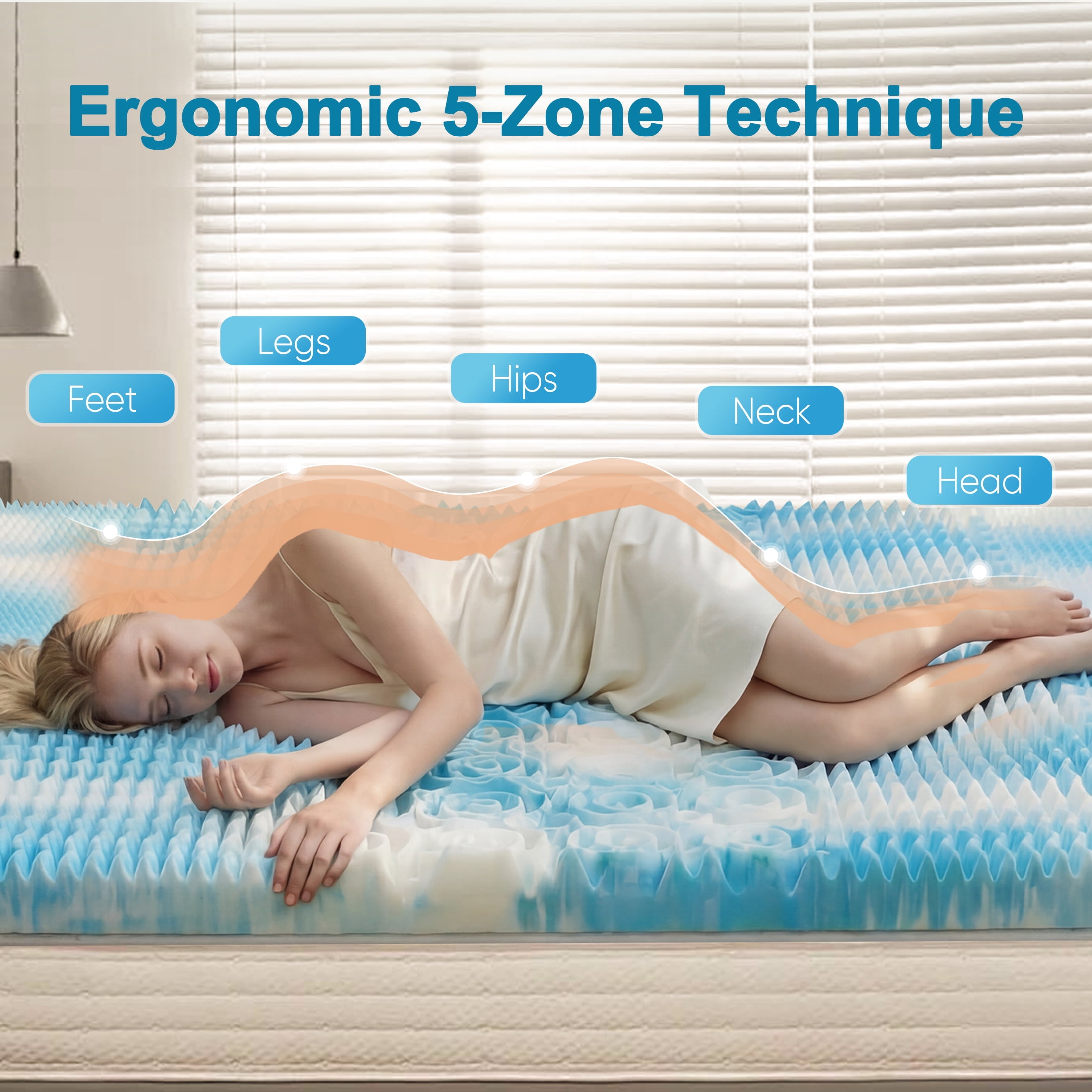 EDX 5-Zone Mattress Topper, 2 Inch Cooling Gel Memory Foam toppers for Optimal Pressure Dispersion, CertiPUR-US Certified, Full