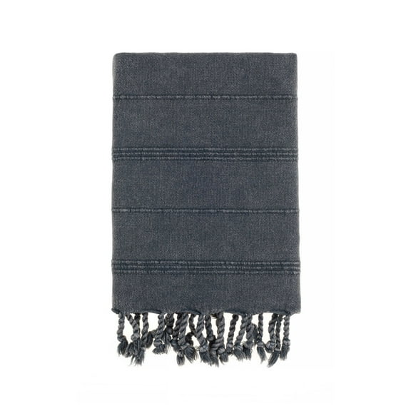 Bello Handwoven Turkish Beach Towel, Anthracite Stonewashed Peskir, Quick Dry Highly Absorbent Sand-Free Versatile for Beach, Spa, Home, Peshtemal Towel (15.75 x 37 Inches)