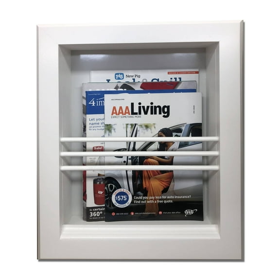 Metis White Enamel Recessed Magazine Rack