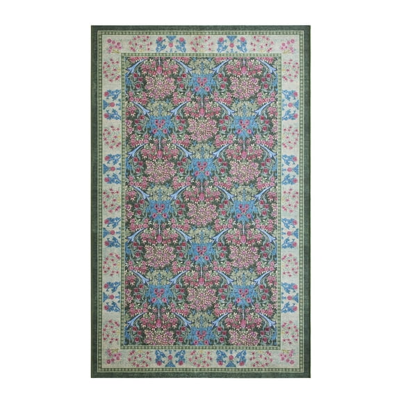 Better Homes & Gardens Traditional Floral Medallion Pattern Green, Machine Washable Area Rug 5x8, Ideal for Living room, Dining area, bedroom