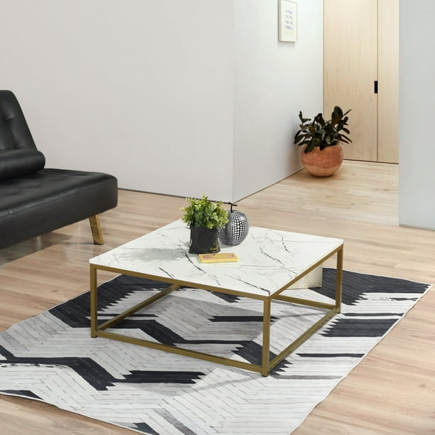 Furniturer Contemporary 31 5 Square, Modern Coffee Table White And Gold
