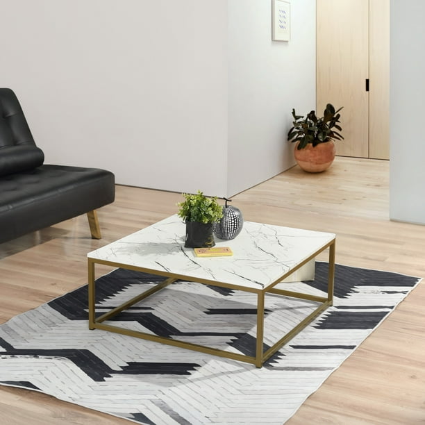 Furniturer Contemporary 31 5 Square Coffee Table Marble White Gold Frame Com Furniturer Contemporary 31 5 Square, Modern Coffee Table White And Gold