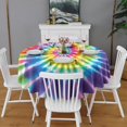 thumbnail image 2 of Rainbow Tie Dye Mandala Pattern Round Tablecloth 60"x60",Wrinkle Wipeable Table Cloth for Kitchen Dining Room Picnic Patio Party, 2 of 6