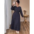 thumbnail image 3 of Women V Neck Short Sleeve Tied Elegant Casual Daily Dress Dark Blue XL, 3 of 9