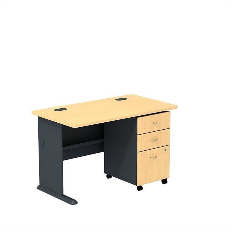 Bush Business Series A 48 Desk With Mobile File Cabinet In Beech Desk With Mobile File Cabinet In Beech