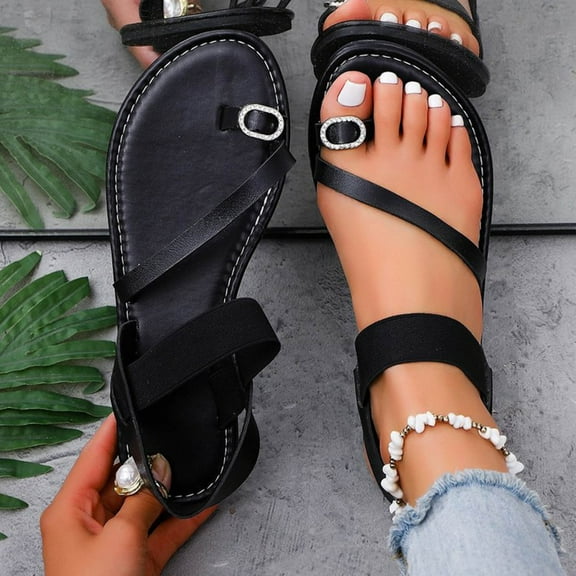 Aueoeo Flat Sandals for Women Dressy: Comfortable Summer Beach Sandals Open Toe Ring Walking Shoes for Travel Office