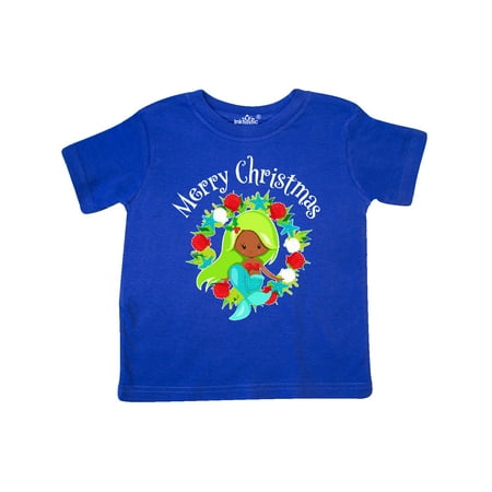 

Inktastic Merry Christmas Mermaid with Green Hair in Seashell Wreath Gift Toddler Boy or Toddler Girl T-Shirt
