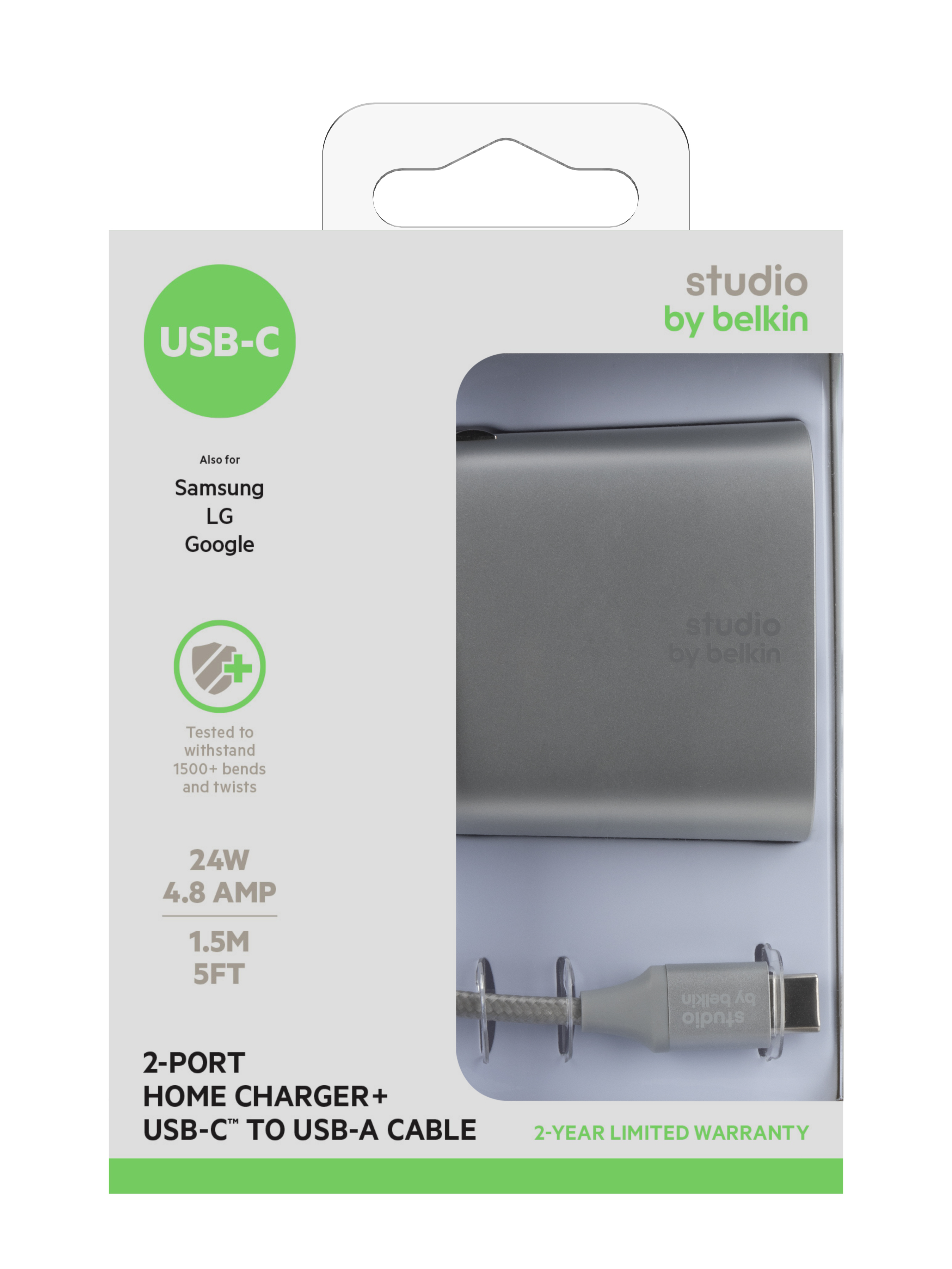 Studio by Belkin USB-C to USB-A Wall Charger | Charger + Cable | Silver