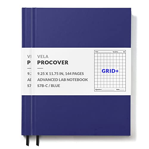 Vela Sciences S7B (2-Pack) Expanded ProCover Lab Notebook, 9.25 x 11.75 in (23.5 x 30 cm), 144 Pages, Blue Synthetic Leather, Permanent Bound, 70lb Heavyweight Paper (Grid )
