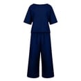 thumbnail image 7 of NMMUED 2 Piece Linen Set for Women’s Cotton Linen 2 Piece Set Casual Summer Lounge Short Sleeve Top Flowy Wide Leg Pants Lightweight Loose Fit Outfit Vacation Matching Set Navy M, 7 of 7