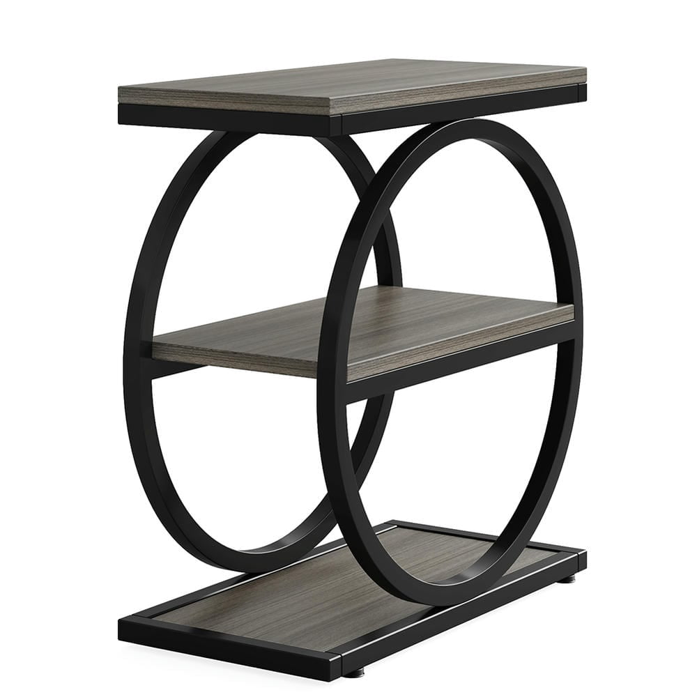 Barara King Console Table, Entryway Table, Console Sofa Table, Display Shelf,3-Tier End Table, Industrial Sofa Side Table with Round Metal Frame, Gray