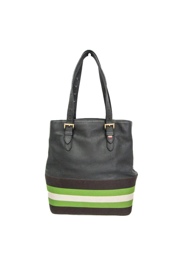 Pre-Owned Bally Udine-sm.i Women's Leather,Canvas Tote Bag Black,Dark Brown,Green (Good)