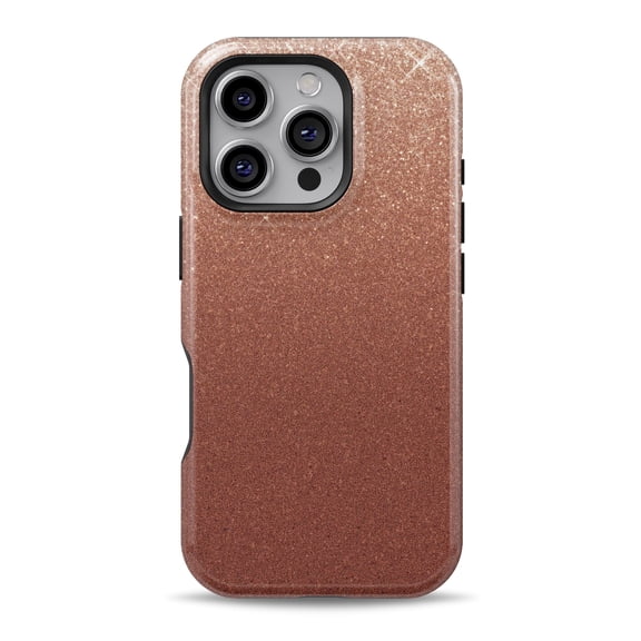 DesignSkinz Scratch-Resistant Hard Slim Case Compatible with iPhone 16 (Compatible with MagSafe) - Rose Gold Digital Falling Glitter