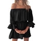thumbnail image 2 of Jumpingount Vestido de mujer con hombros descubiertos, ropa de color sólido, manga con volantes, vestido de otoño, blanco, S Vestidos Negro L Jumpingount AP003596-15, 2 of 6