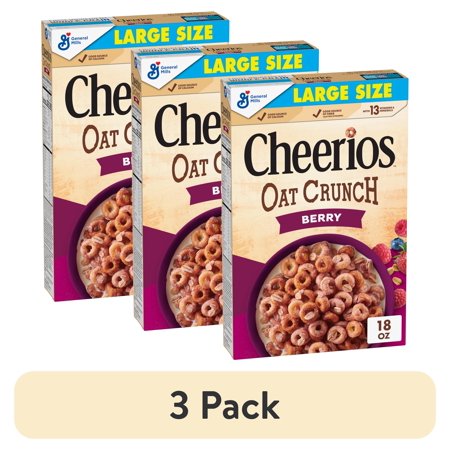 (3 pack) Cheerios Oat Crunch Berry Oat Breakfast Cereal, Large Size, 18 oz