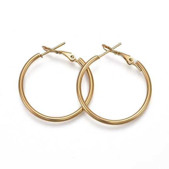 10 pair 201 Stainless Steel Hoop Earrings Hypoallergenic Earrings Ring Shape Golden 12 Gauge 33x30x2mm Pin: 1mm