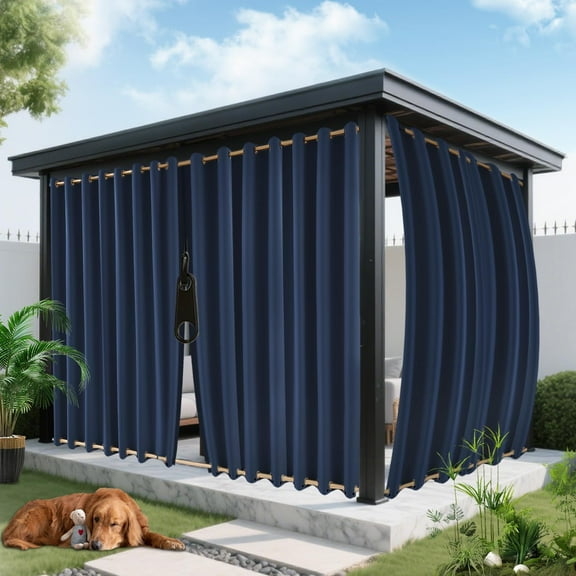 Outdoor Curtains for Patio Waterproof, Zipper Design 2 Panels Privacy Weatherproof Blackout Curtain Top & Bottom Grommet Outside Drapes for Porch Gazebo Pergola (54 x 84 inch, Navy)