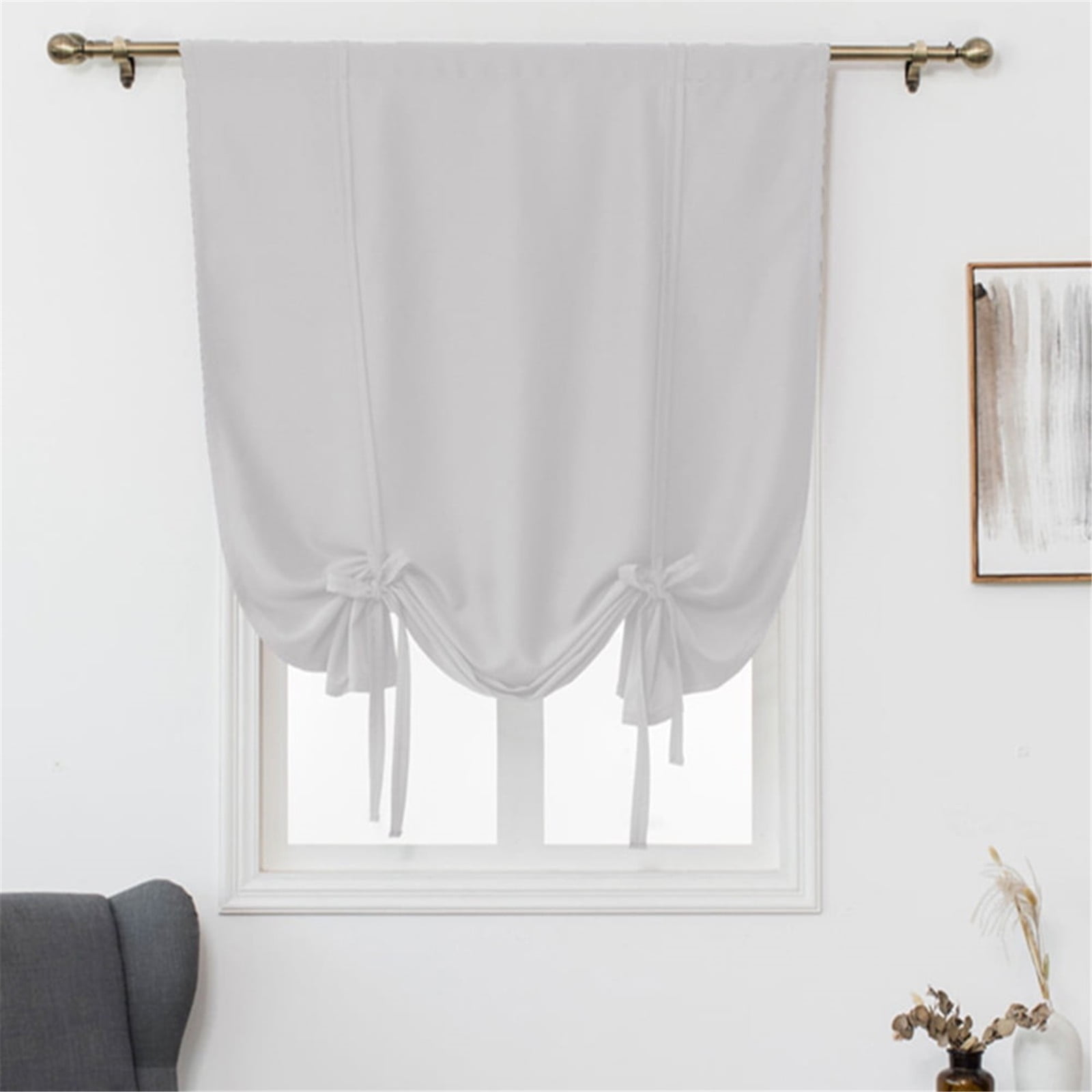 pdqouc Roman Curtain for Bathroom Kitchen Adjustable Balloon Curtains for Small Window Room Darkening Shades Drapes Panel Rod Pocket Solid Tie Up Multi Color