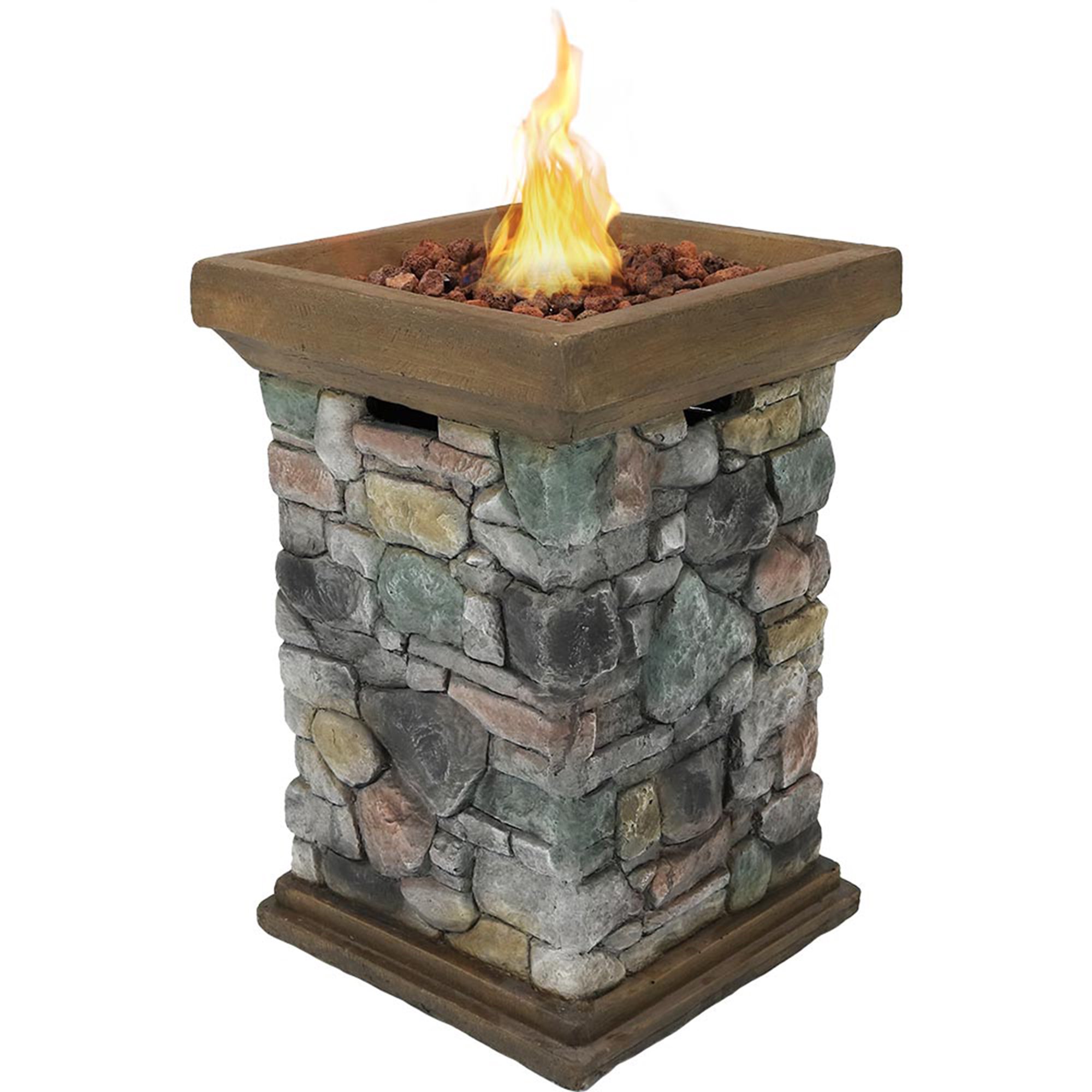 Sunnydaze Propane Fire Pit Column - Outdoor Gas Fire Pit for Patio u0026 Deck  with Cast Rock Design - Lava Rocks, Water-Resistant Cover, and Steel Burner  Included - 30-Inch Tall | Walmart Canada