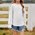 thumbnail image 2 of Maean Girls Shirt Long Sleeve Hollow out Shirts Kids Cute Crewneck Ruffle Blouse Tops 5-14 Years, 2 of 7