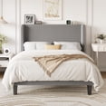 thumbnail image 2 of Einfach Queen Luxury Channel-Tufted Corduroy Velvet Platform Bed Frame with Wingback Headboard, Light Grey, 2 of 10