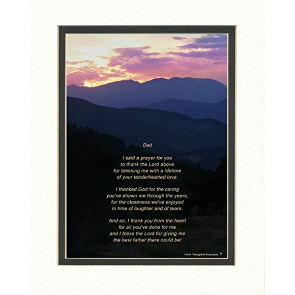 Dad Gift with "Thank You Prayer for Best Dad" Poem. Mts Sunset Photo, 8x10 Double Matted. Special Father Gift for Fathers Day, Birthday, Christmas, We