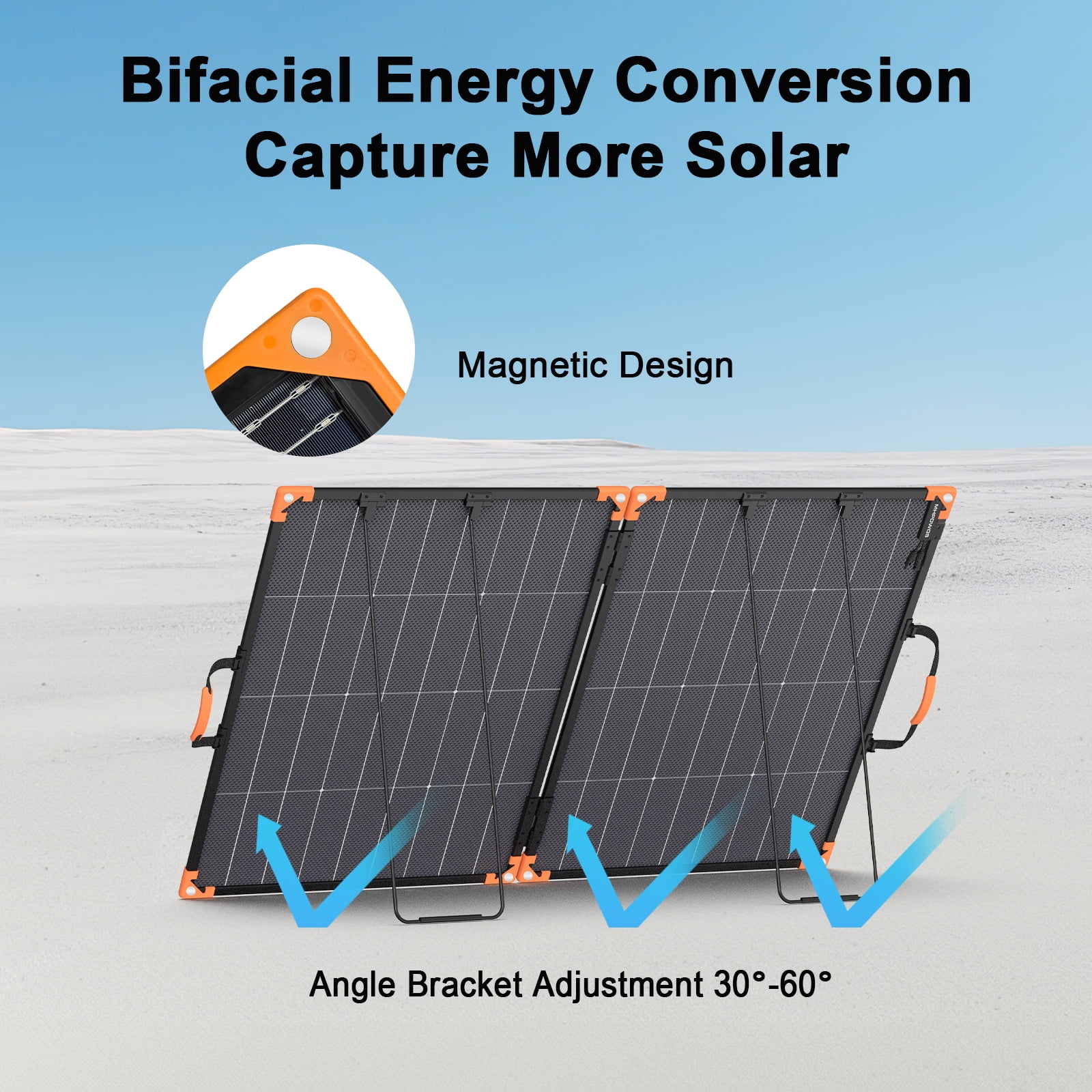 MHPOWOS 200 watt 20V Bifacial Portable Solar Panel Kit High Efficiency Foldable Solar Panel Charger IP68 Waterproof for Power Stations Solar Generator Outdoor Camping RsV Off Grid System
