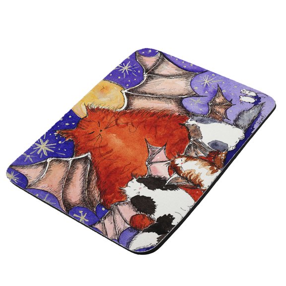 Batty Kitty Family & Full Moon Halloween Cat Art by Denise Every - KuzmarK Mousepad / Hot Pad / Trivet