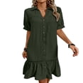 thumbnail image 2 of Women's Solid Color V-Neck Short Sleeve Casual Summer Dress, 2 of 6