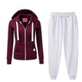 thumbnail image 2 of DailyTrove Women's Long Sleeve Zip-Up Hoodie & Pant Set - Solid Color, Casual Style, Spring & Street Wear,Wine, 2 of 6