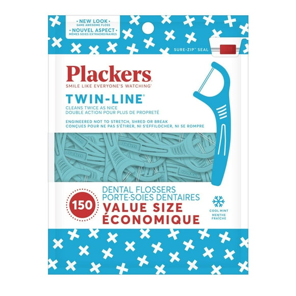 Plackers Twin-Line Cool Mint Dental Floss, 150 ct