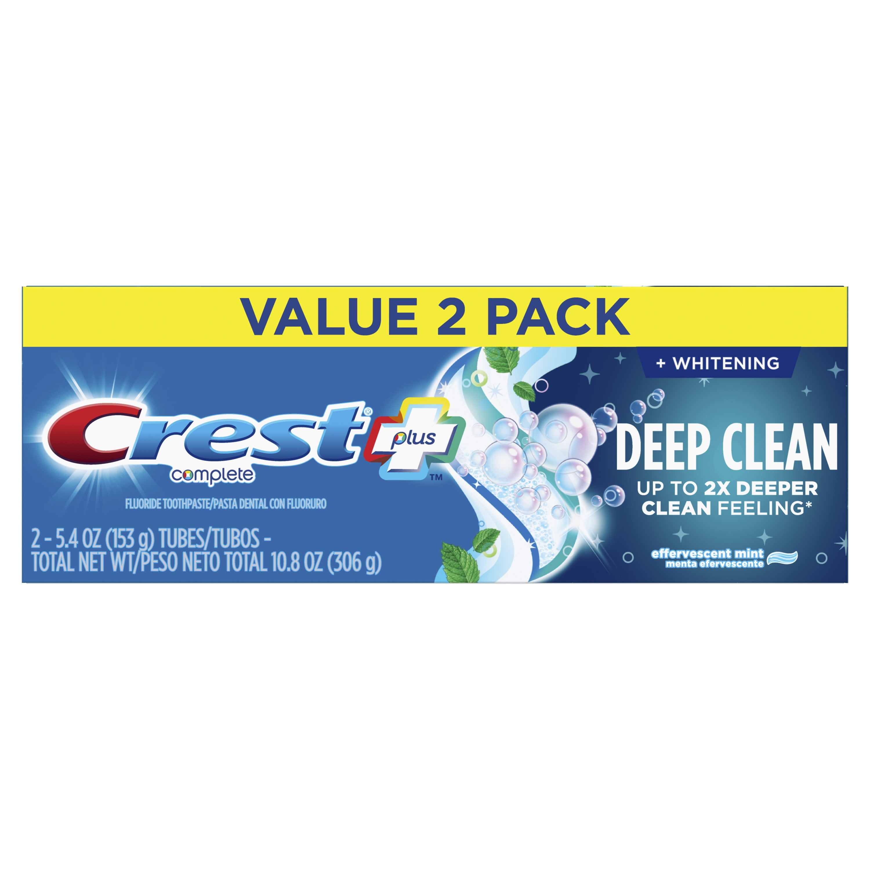 Crest Plus Deep Clean Complete Whitening Toothpaste, 5.4 oz, 2 Pack