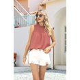 thumbnail image 6 of Womens Ruffle Neck Tank Tops Shirred Frill Dot Sleeveless Blouse Shirts Pink M, 6 of 9