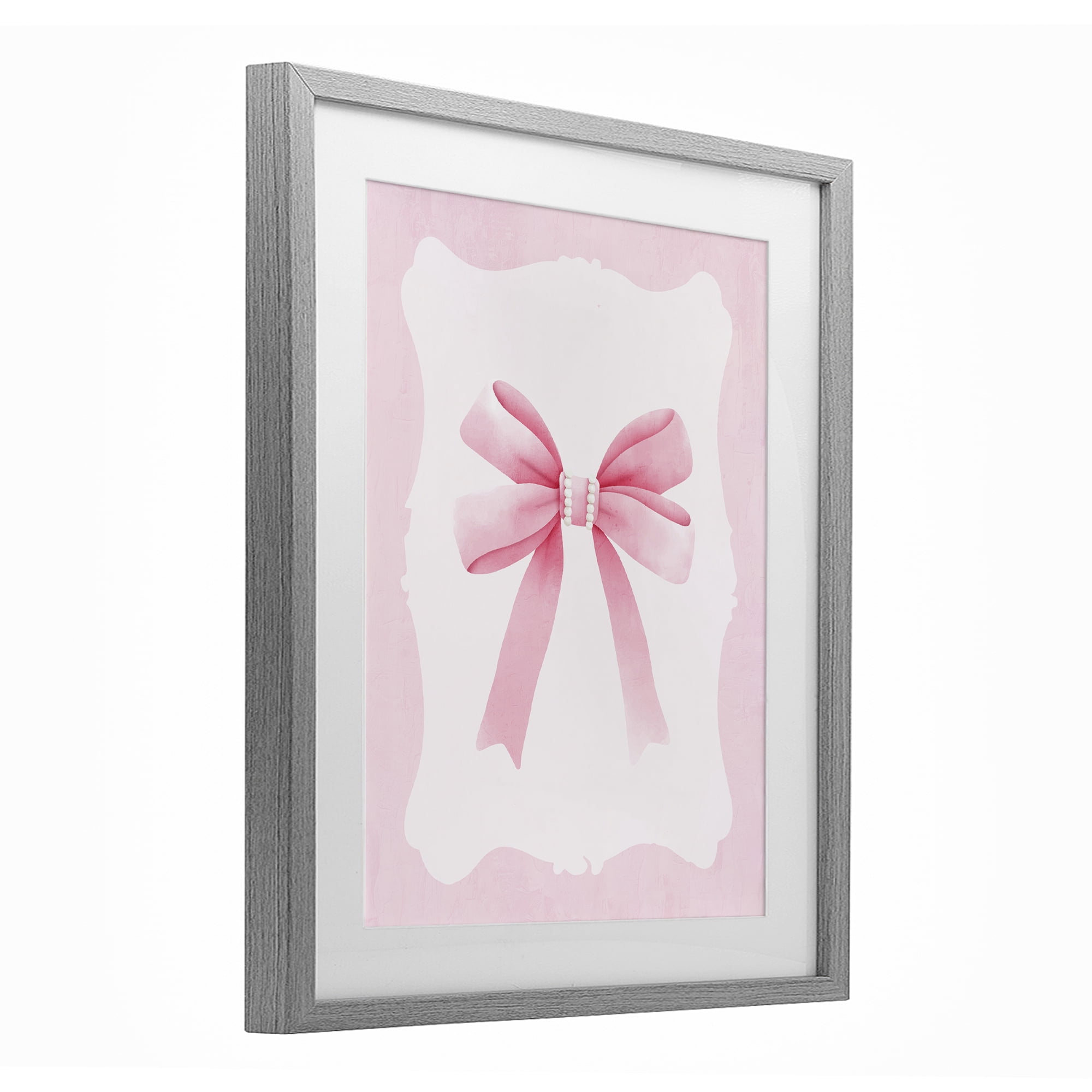 Stupell Industries Feminine Bow with Pearls Gray Framed Print Under Glass, design by Kim Allen