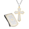 thumbnail image 3 of Mens Two-Tone Stainless Steel The Lords Prayer Cross Pendant and Money Clip 2-pc Gift Set, 3 of 7