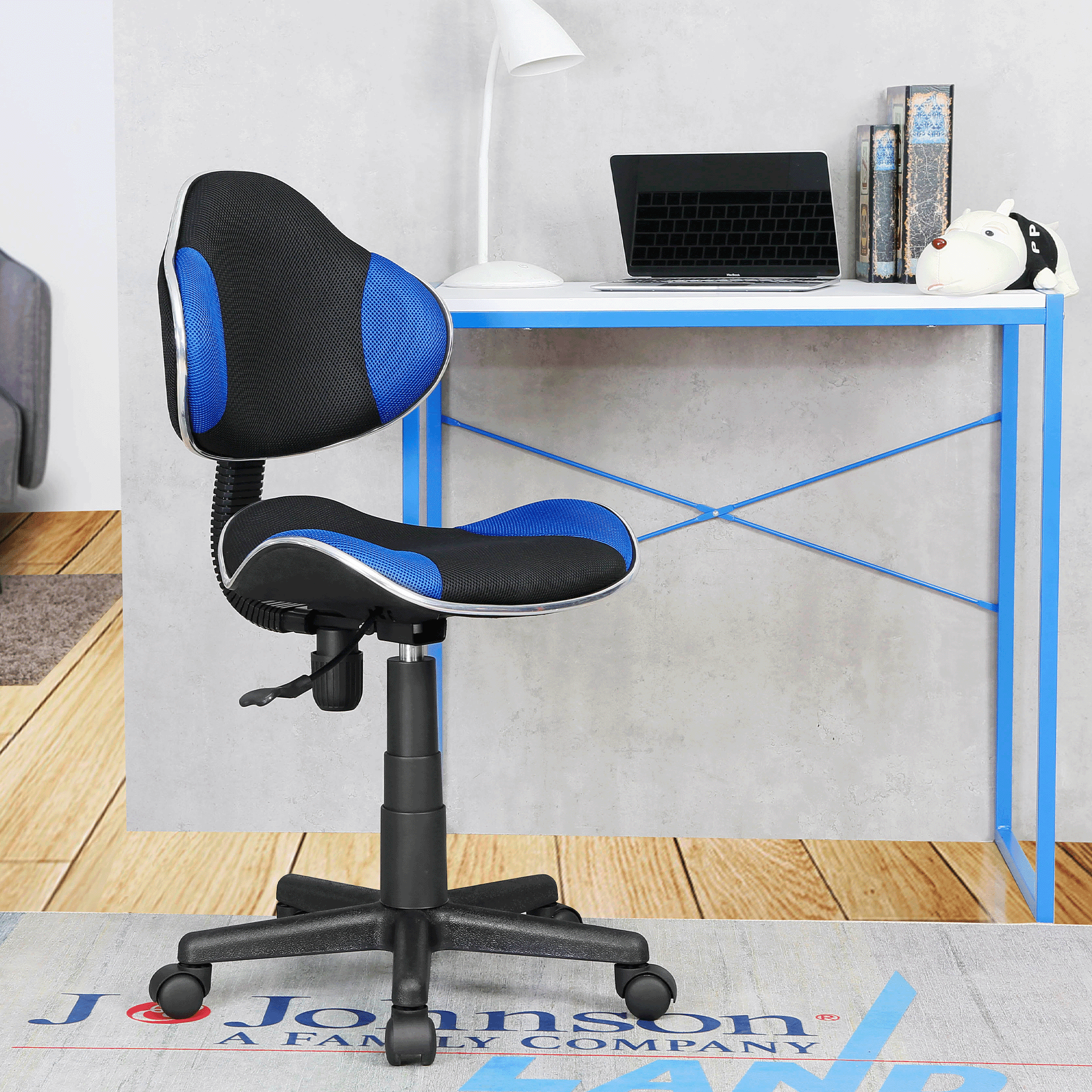 JJS Home Office Low Back Computer Executive Chair, Ergonomic Mesh Chair with Extra Large Base and Pads, BLK-BLU